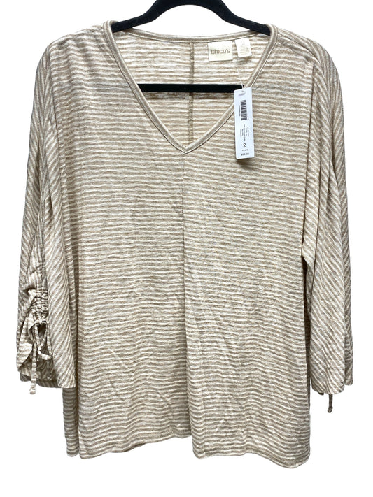 Top 3/4 Sleeve By Chicos In Striped Pattern, Size: L