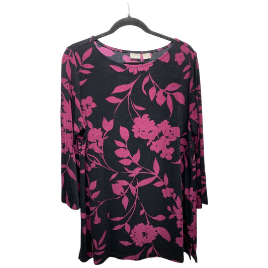 Top 3/4 Sleeve By Chicos In Black & Pink, Size: L