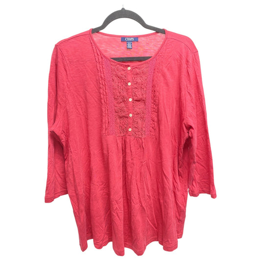 Top 3/4 Sleeve By Chaps In Pink, Size: 2x