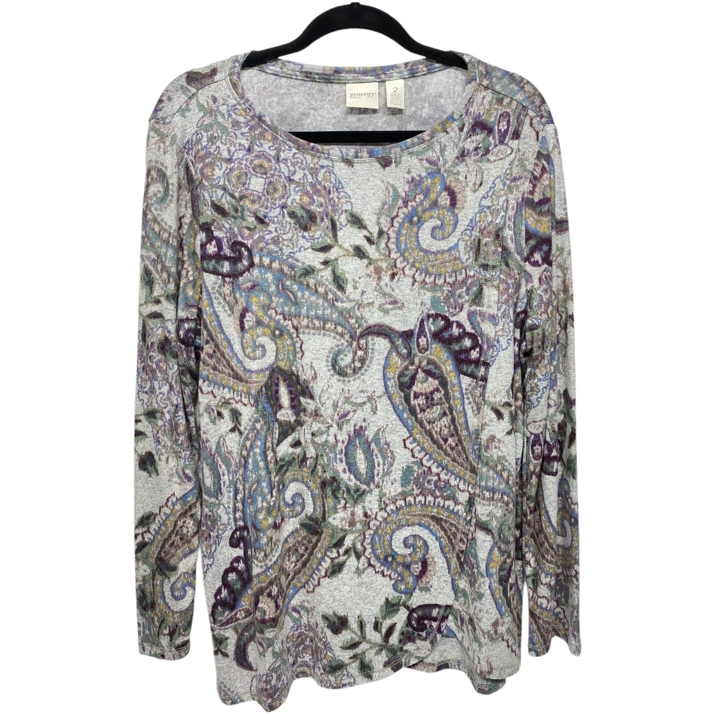 Top Long Sleeve By Zenergy By Chicos In Paisley Print, Size: L