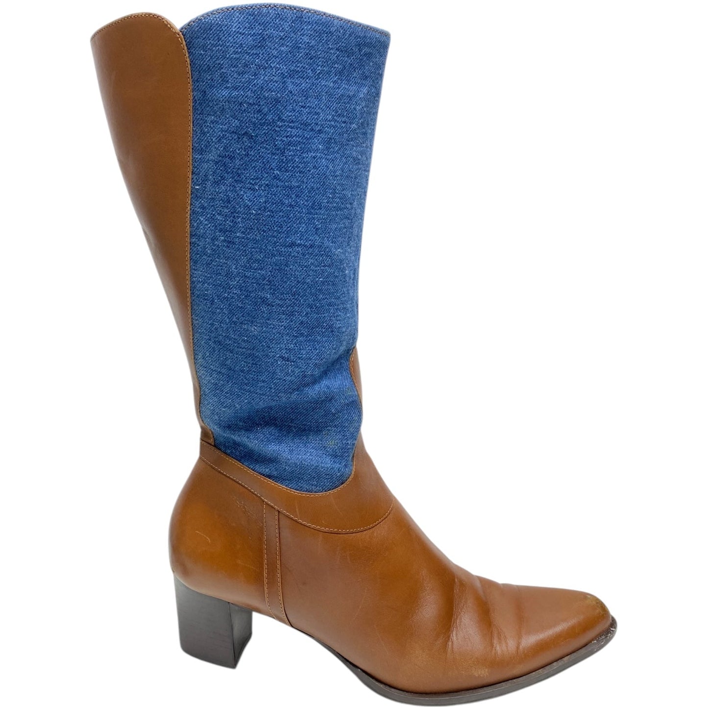 Boots Mid-calf Heels By Artiva In Blue & Brown, Size: 7.5