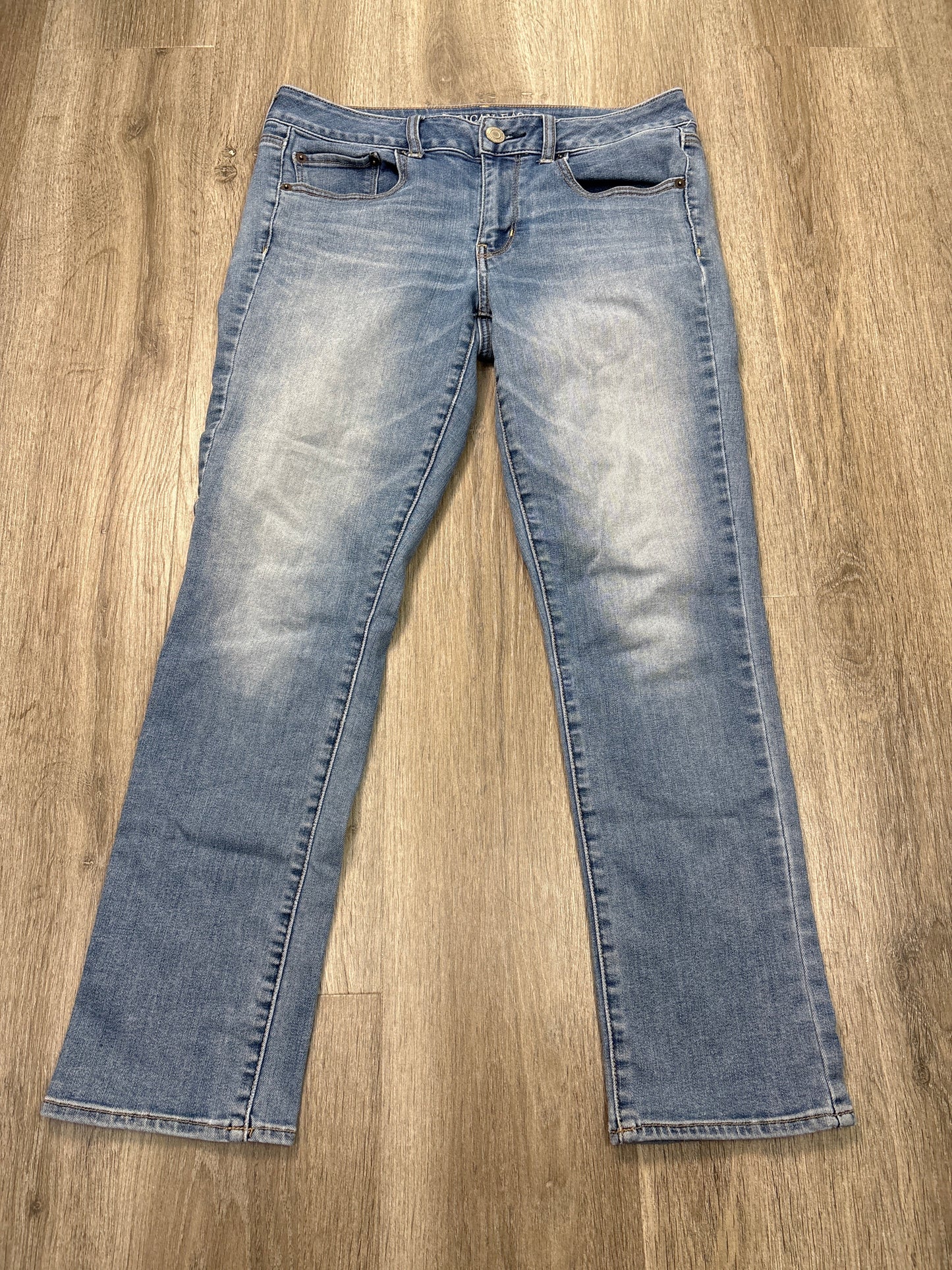 Jeans Straight By American Eagle In Blue Denim, Size: 8