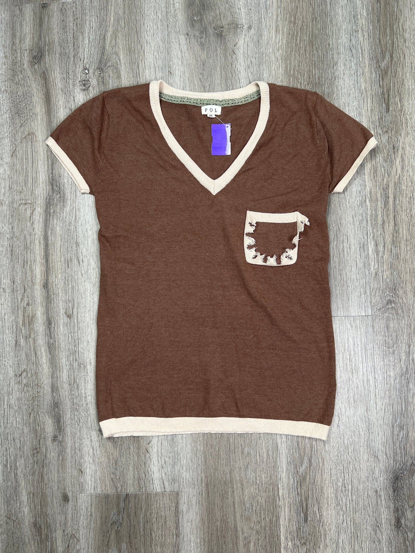 Brown Top Short Sleeve Pol, Size M