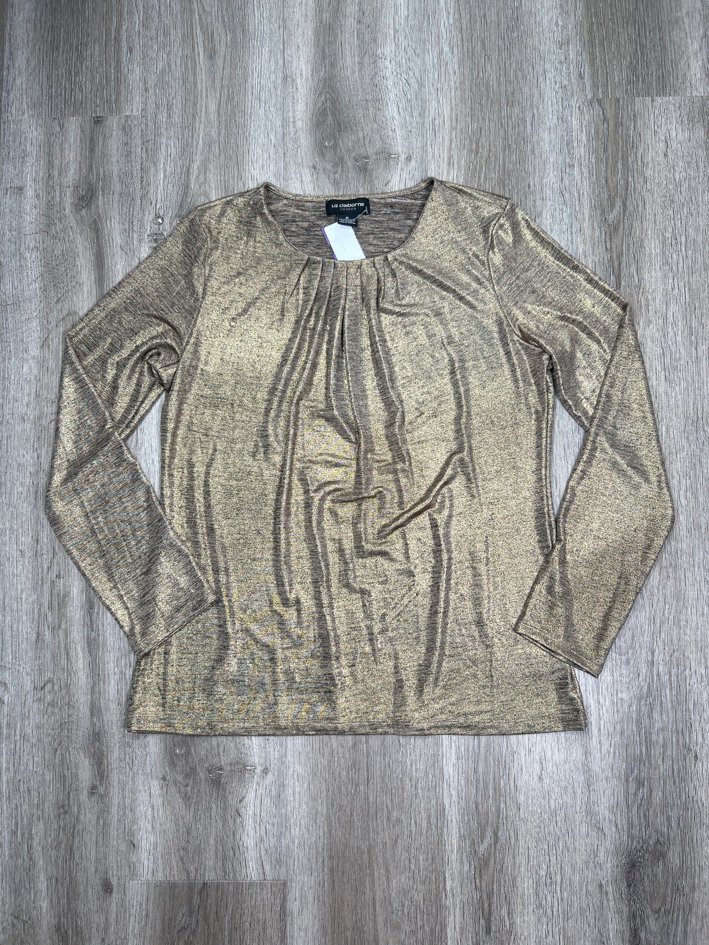 Gold Top Long Sleeve Liz Claiborne, Size M