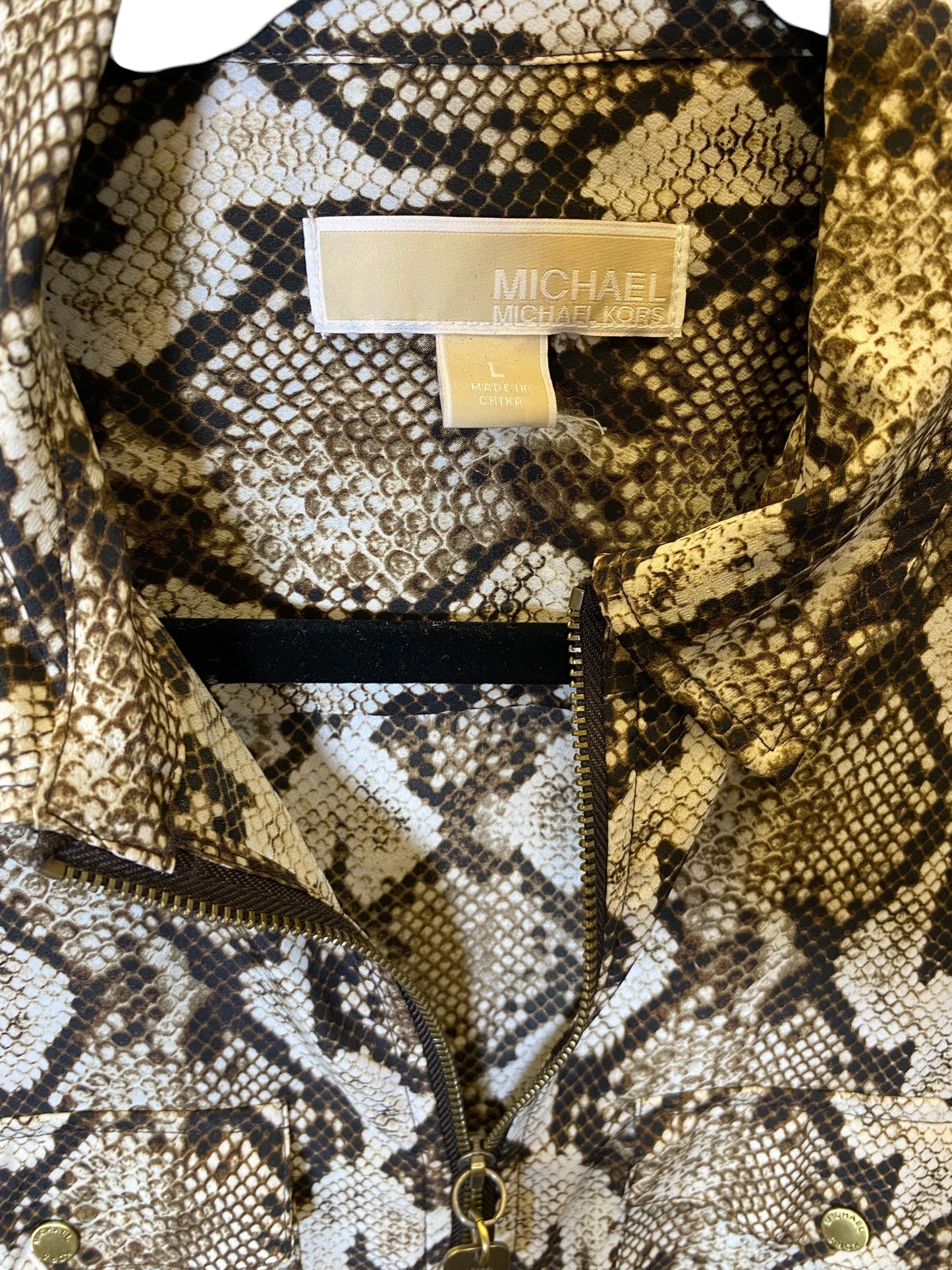 Blouse Long Sleeve By Michael By Michael Kors In Snakeskin Print, Size: L