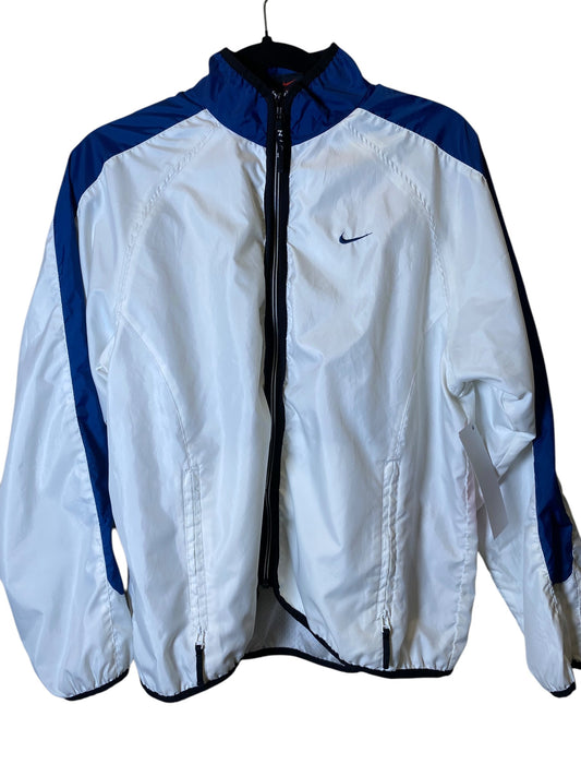 Athletic Jacket By Nike In Blue & White, Size: S