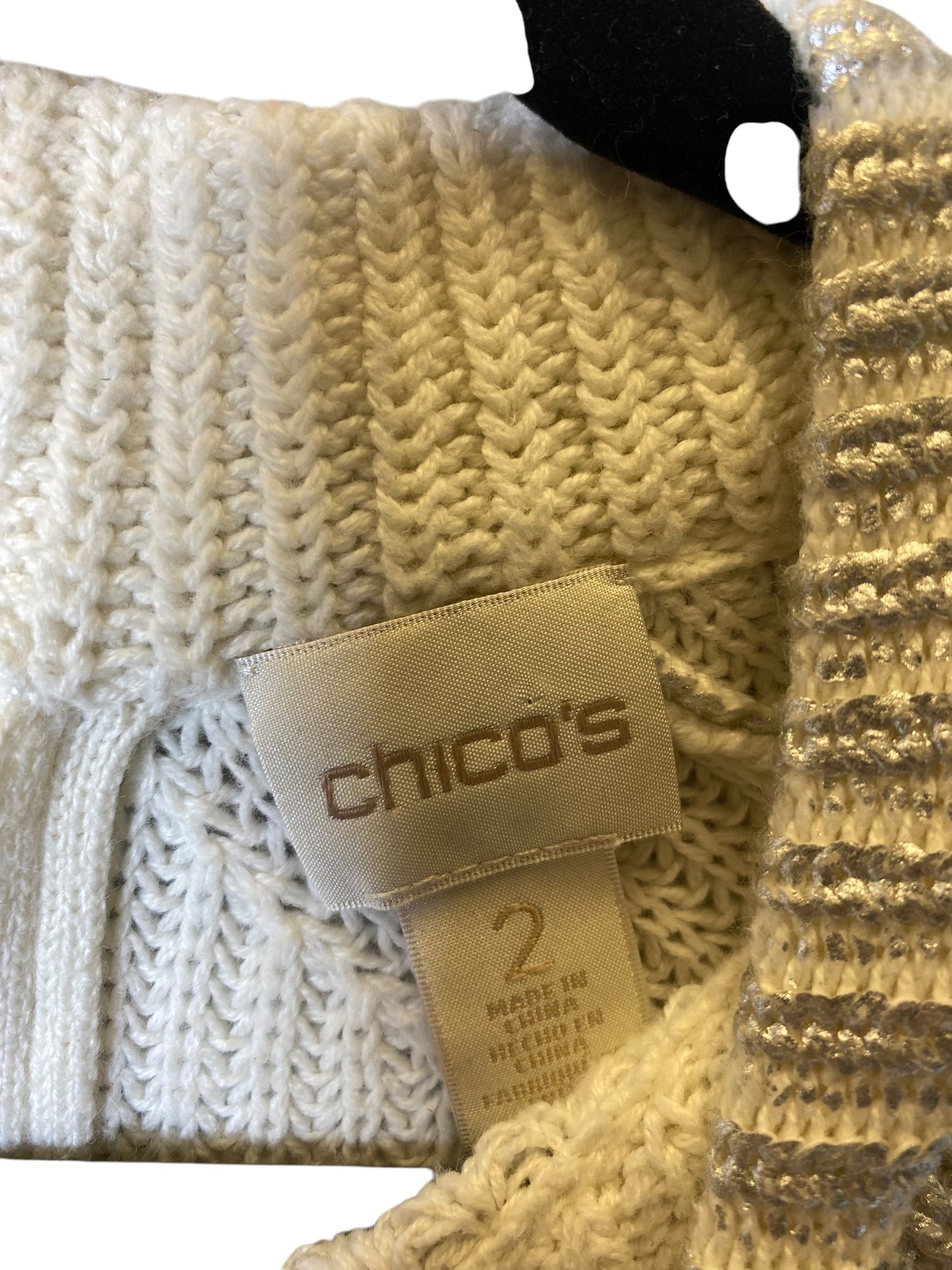 Sweater By Chicos In Silver & White, Size: L