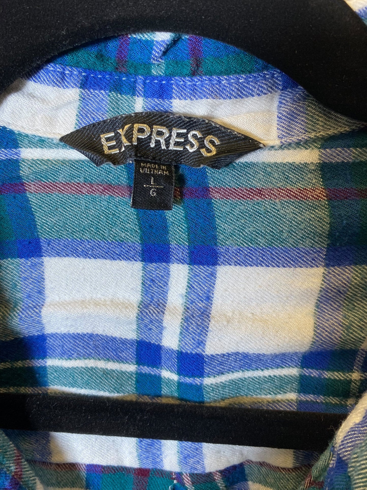 Blouse Long Sleeve By Express In Plaid Pattern, Size: L