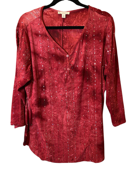 Top 3/4 Sleeve By Cato In Red, Size: 1x