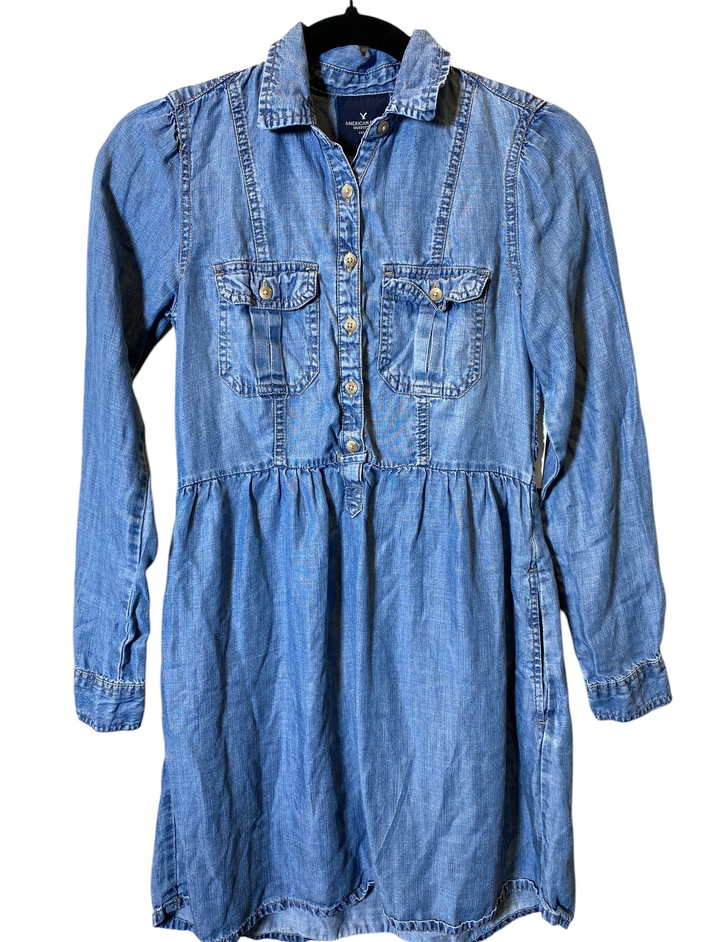 Dress Casual Midi By American Eagle In Blue Denim, Size: Xxs