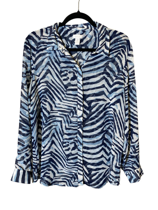 Blouse Long Sleeve By Chicos In Zebra Print, Size: L