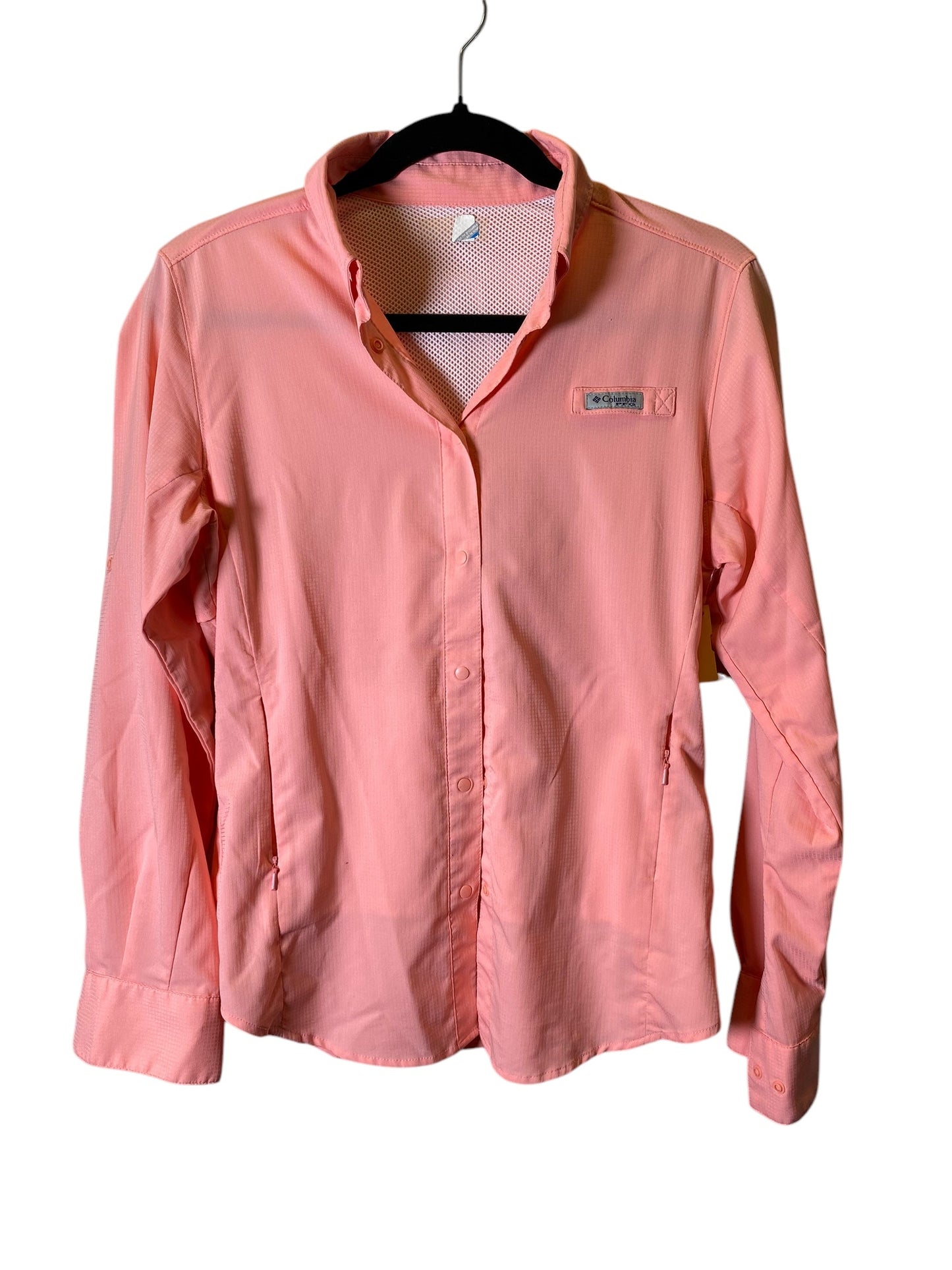 Athletic Top Long Sleeve Collar By Columbia In Peach, Size: M