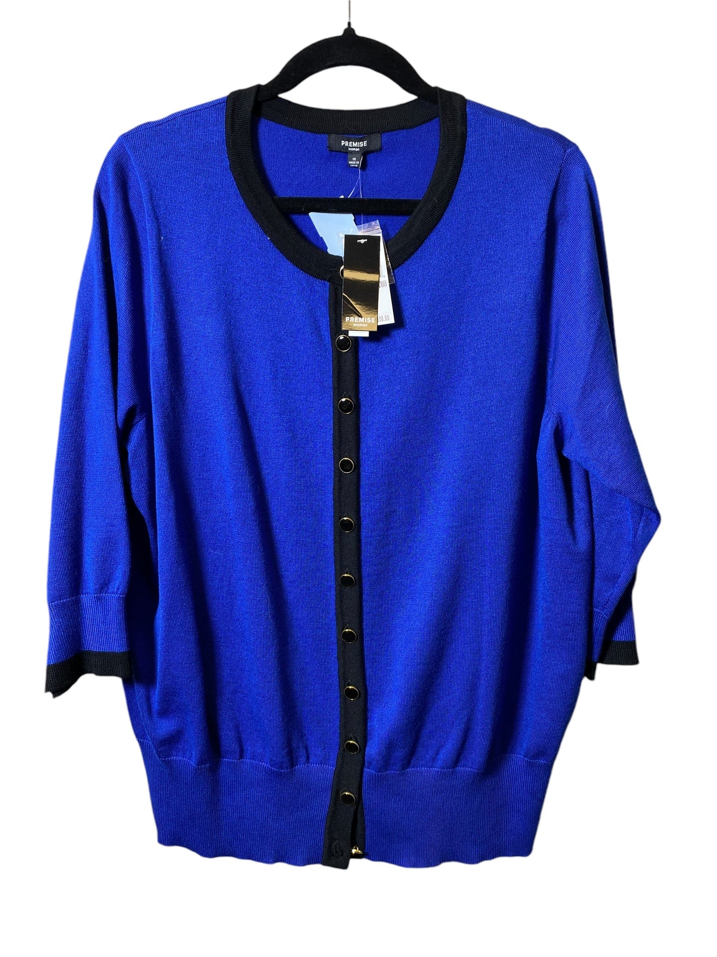 Sweater Cardigan By Premise In Black & Blue, Size: 1x