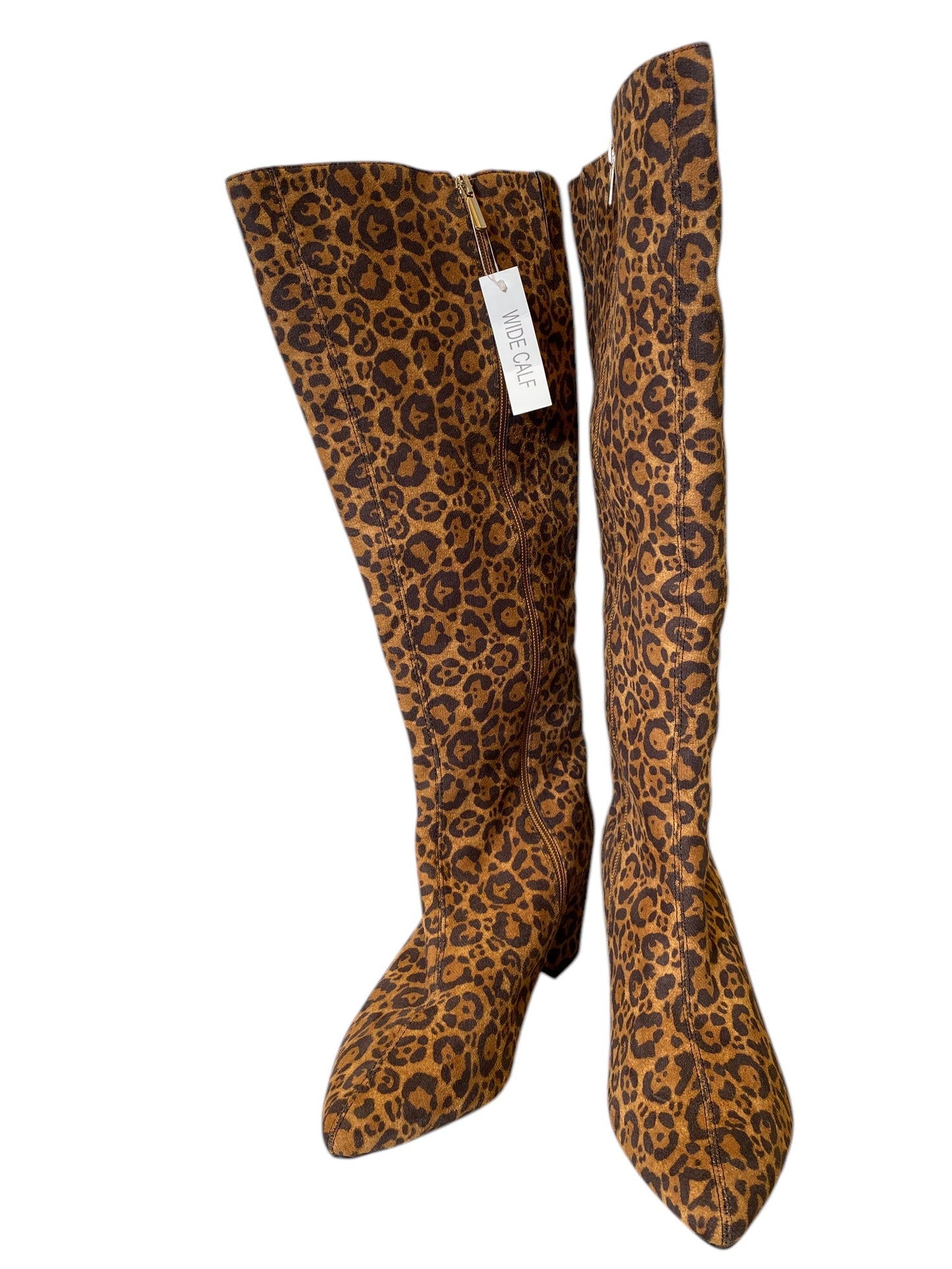 Boots Knee Heels By Clothes Mentor In Animal Print, Size: 10