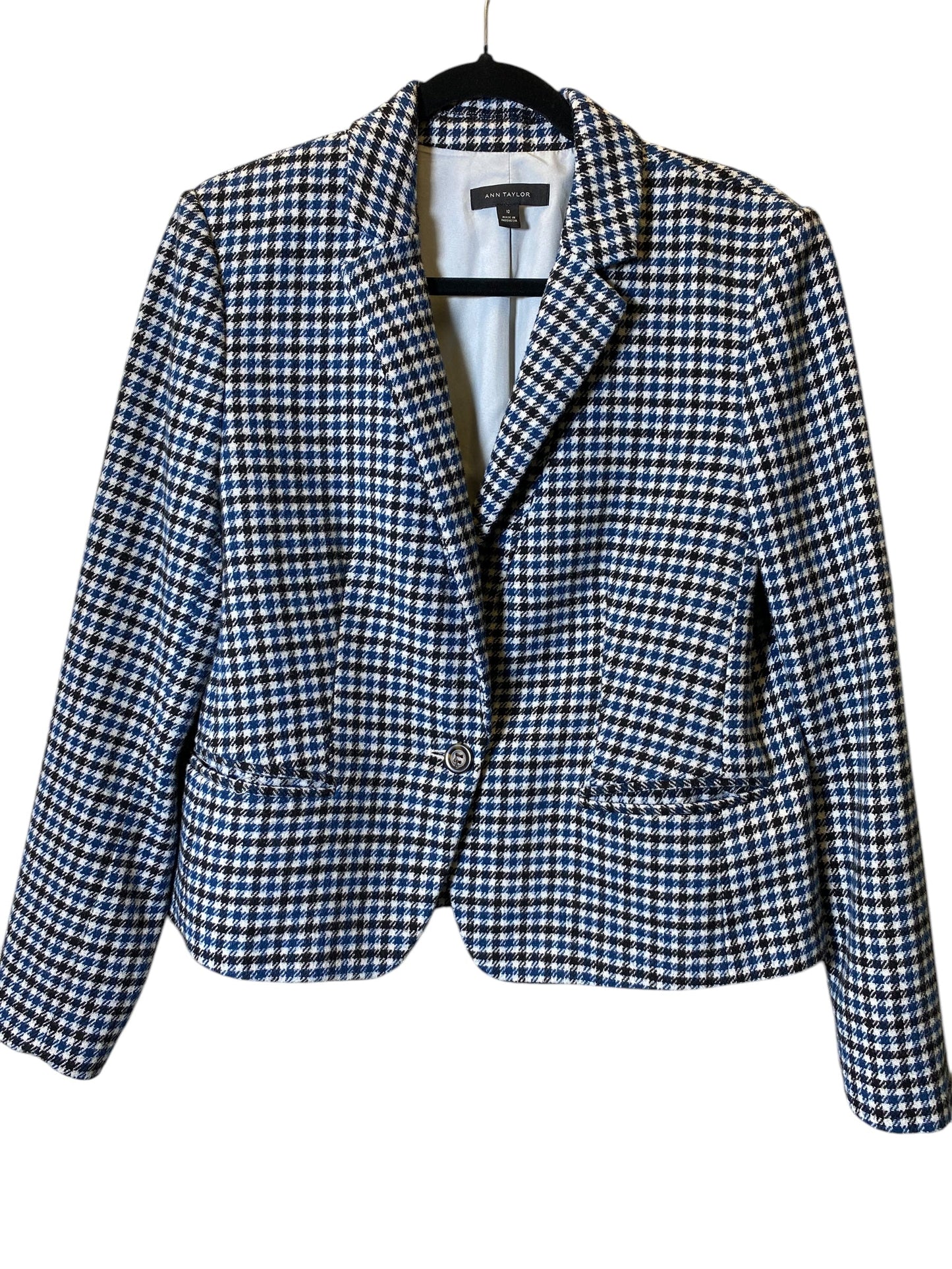 Blazer By Ann Taylor In Black & Blue, Size: L