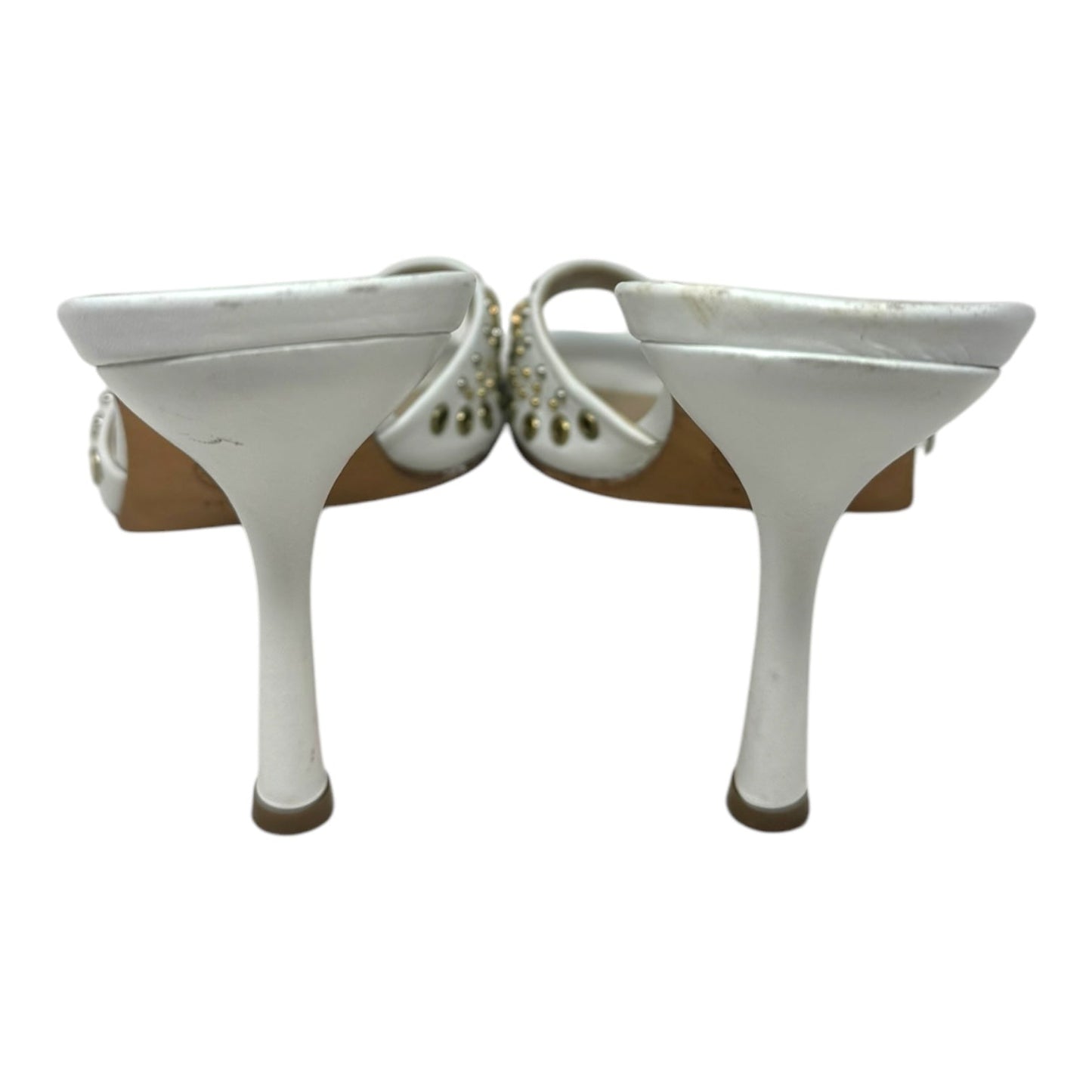 Vintage Medusa Logo Studded Mule Sandals Luxury Designer By Versace In White, Size: US 6/IT 36