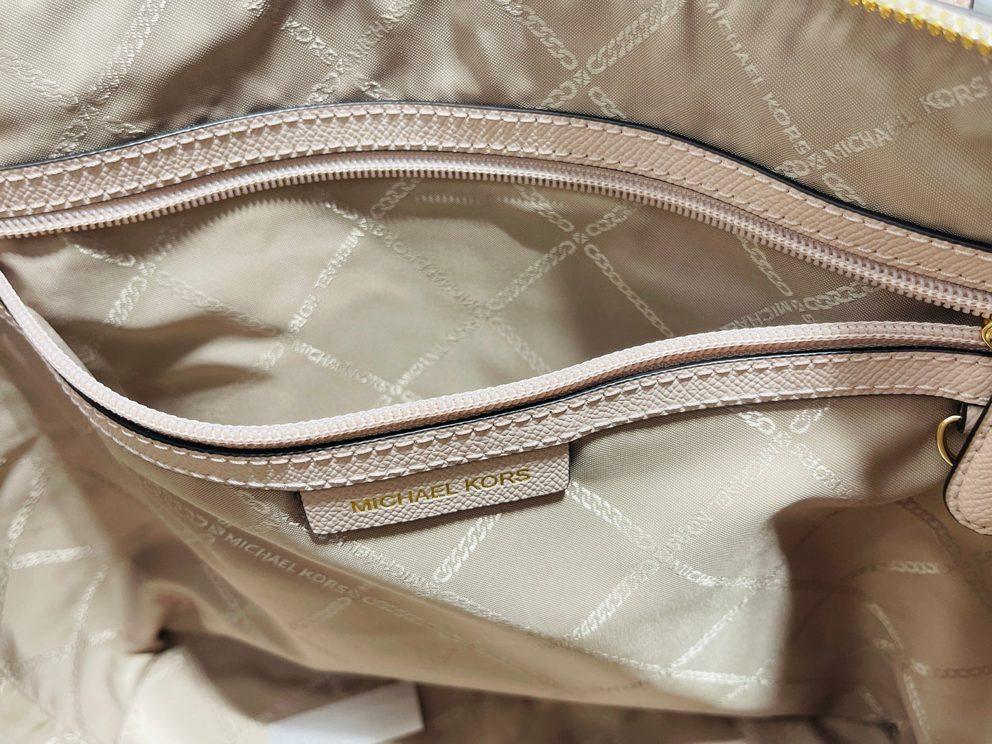 Charlotte Saffiano Leather Top Zip Pink Blush Tote Shoulder/Handbag Designer By Michael Kors  Size: Large