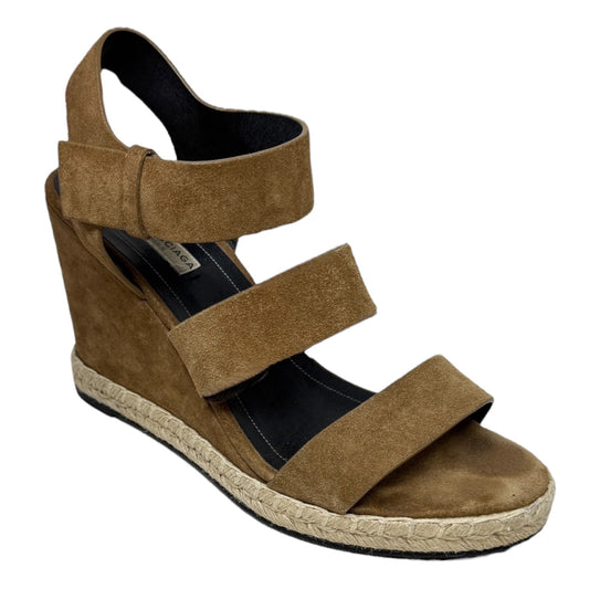 Suede Espadrille Wedge Sandals Luxury Designer By Balenciaga In Hazelnut Noisette, Size: 10