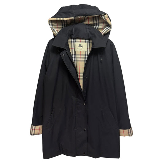 Nova Check Layered Hooded Car Coat with Detachable Lining Luxury Designer By Burberry In Black, Size: 16