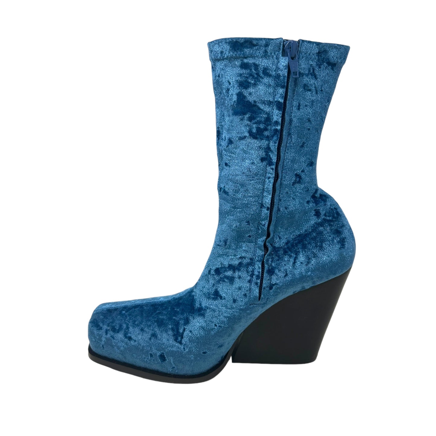 Cowboy Crushed Velvet Ankle Boots Luxury Designer In  By Stella Mccartney In Blue Lagoon, Size: US-8.5/EU-39