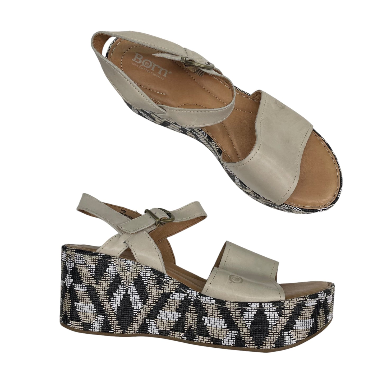 Sandals Heels Wedge By Born In Tan & White, Size:10