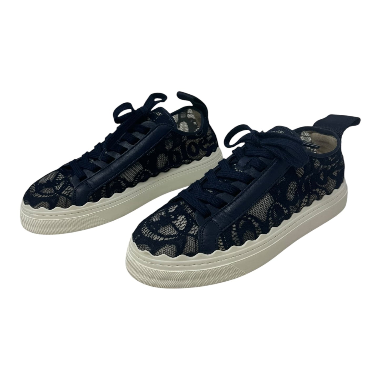 Lauren Lace Low Top Sneakers Shoes Luxury Designer By Chloe In Navy, Size: 9/39