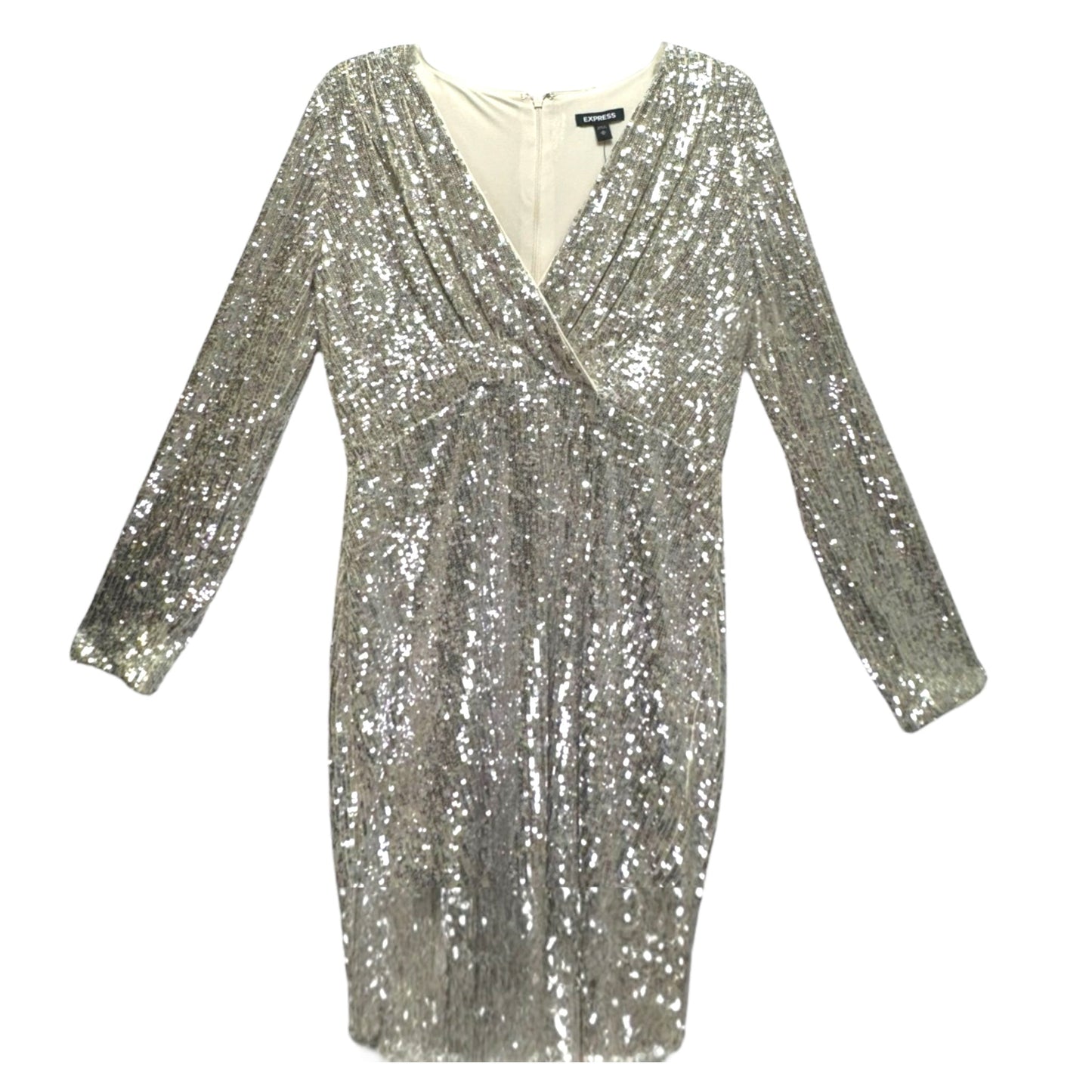 Sequin Mini Party Dress By Express In Silver, Size: M