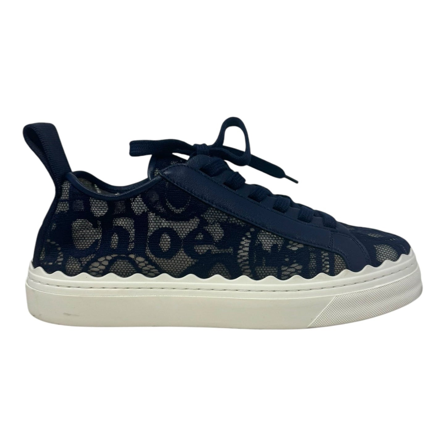 Lauren Lace Low Top Sneakers Shoes Luxury Designer By Chloe In Navy, Size: 9/39