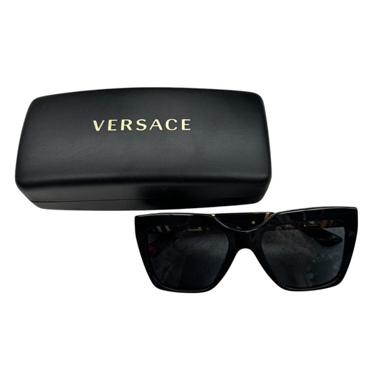 Sunglasses Luxury Designer By Versace In Black & Gold