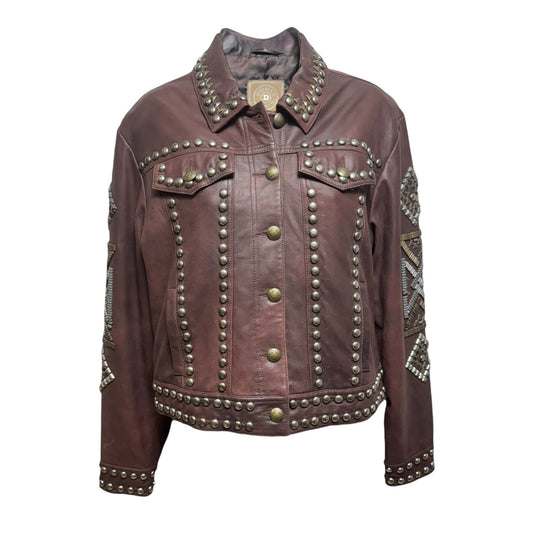 Eagle Valley Studded Beaded Jacket Leather By Double D Ranch In Brown, Size: S