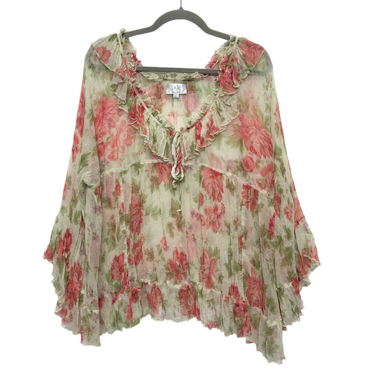 Blouse Ls By Johnny Was In Green & Pink, Size:L