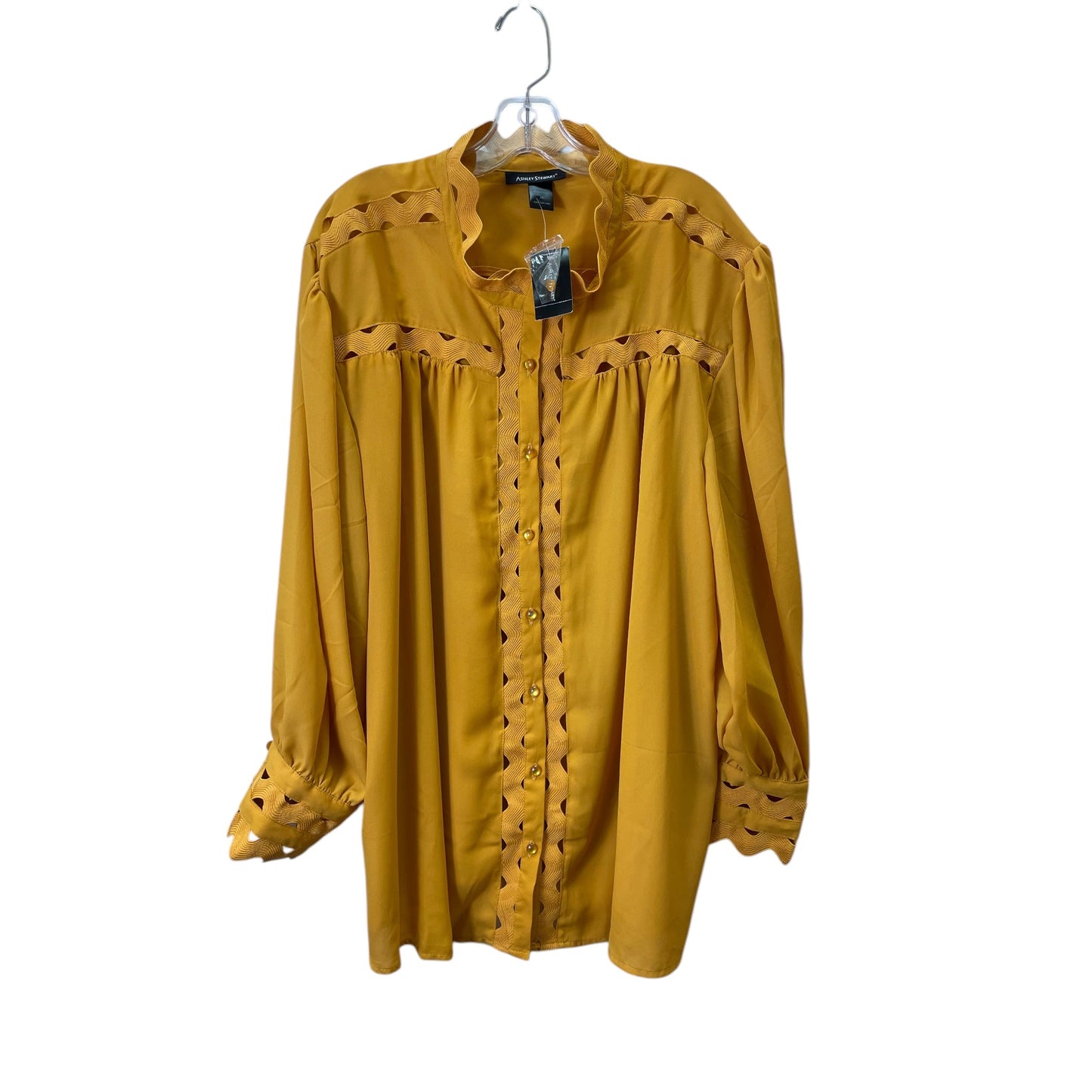 Top 3/4 Sleeve Basic By Ashley Stewart In Yellow, Size:4X