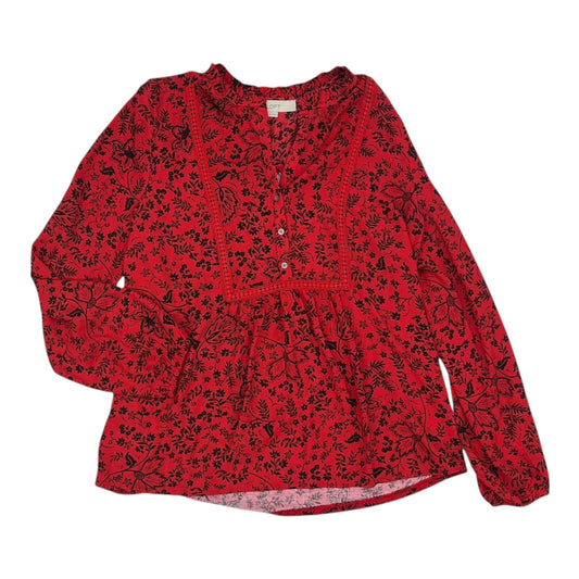 Blouse Ls By Loft In Red, Size:M