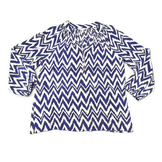 Top Long Sleeve Designer By Lilly Pulitzer In Blue & White, Size: L