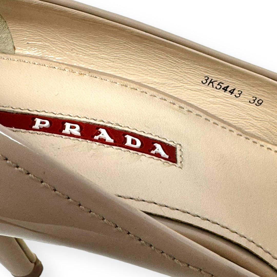 Patent Leather Peep Toe Pumps Luxury Designer By Prada  Size: 9 (IT 39)