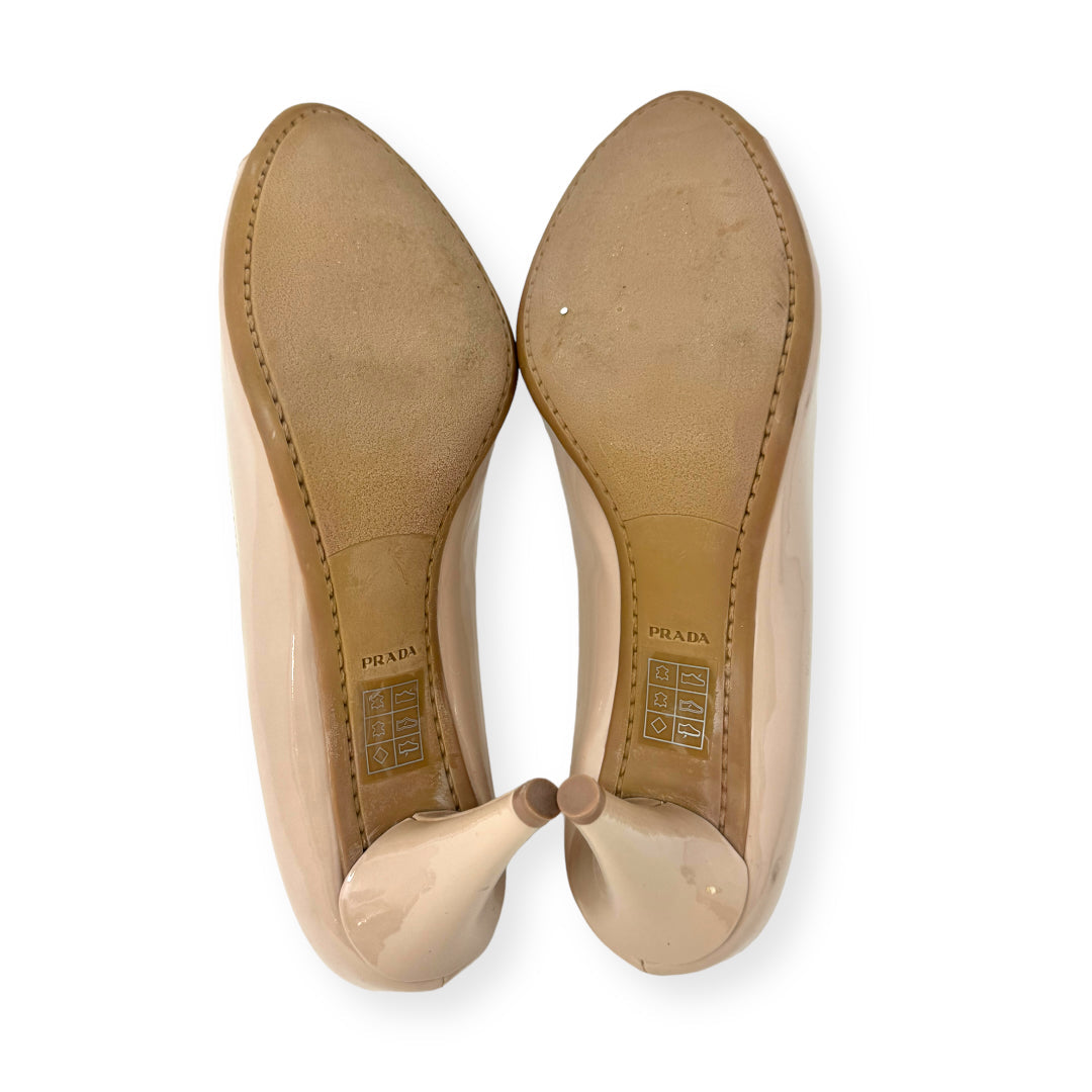 Patent Leather Peep Toe Pumps Luxury Designer By Prada  Size: 9 (IT 39)