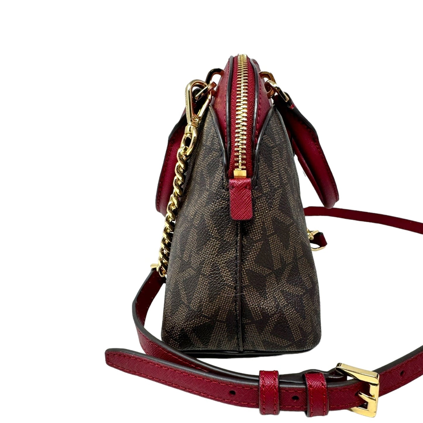 Emmy Dome Crossbody - Brown Signature/Cherry Designer By Michael By Michael Kors  Size: Medium