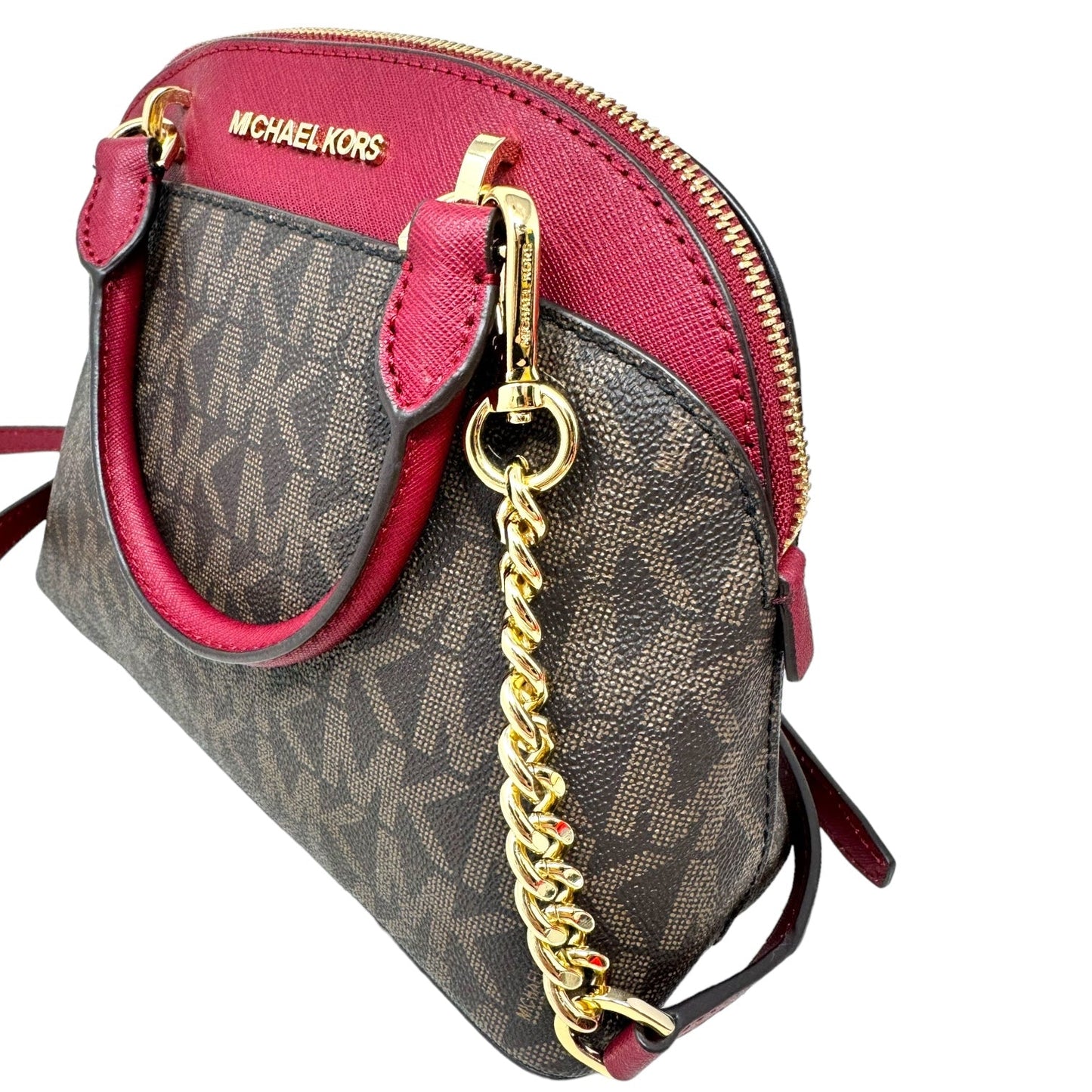 Emmy Dome Crossbody - Brown Signature/Cherry Designer By Michael By Michael Kors  Size: Medium